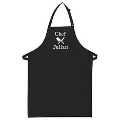 an apron with the words chef julian on it and two crossed knives in white letters