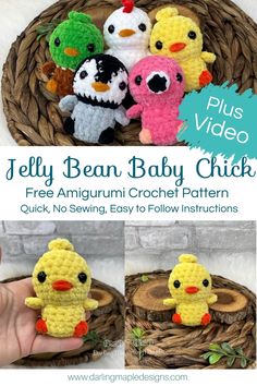 cute baby chick crochet stuffed animals Jelly Bean Bunny Crochet, Jelly Bean Crochet Pattern, Chick Crochet, Crochet Ornament Patterns, Baby Bears, Crochet Kids, Amazing Crochet, Gift Crochet, Baby Chick