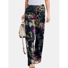 Flower Pants, Floral Trousers, Autumn Design, Summer Yellow, Blue Yellow Red, Loose Trousers, Neckline Designs, Printed Trousers, Straight Trousers