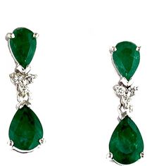 Luxe 14K White Gold Emerald & Diamond Pear-shaped Earrings Classic Emerald Pear-shaped Earrings, Classic Pear-shaped Emerald Earrings, Green Teardrop Diamond Earrings Fine Jewelry, Green Teardrop Diamond Earrings, Formal Pear-shaped Emerald Earrings, Elegant Pear-shaped Emerald Earrings, Jeans And Blouse, Emerald Diamond Earrings, Chic Cocktail Dress