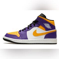 Brand New, Never Worn Nike Air Jordan 1 Mis “Lakers” Shoe. Color Is Dark Concord/Taxi-White/Black. Mens Size 8/Womens Size 9.5 White Taxi, Lakers Colors, Yellow Shoes, Nike Air Jordan 1, Air Jordan 1 Mid, Jordan 1 Mid, Air Jordan 1, Nike Air Jordan, Jordan 1