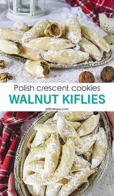 two pictures showing different kinds of cookies and walnuts in the background with text overlay