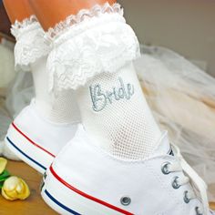 ✨💎 Wouldn't you like to experience elegance and quality together? Meet these custom embroidered frilly bridal socks! ✴️PRODUCT FEATURES: These lace socks are made of 80% cotton and 20% spandex material. Thanks to its perforated structure, it is suitable for the summer season; it doesn't cause sweating and features a breathable fabric! These bride socks are compatible with EU sizes 37-42. These wedding socks come in 2 design options, choose your style!  🌟HOW TO ORDER: Firstly, please select the Socks For Sneakers, Bridal Socks, Hosiery Dress, Bride Socks, Socks Lace, Frilly Socks, Wedding Socks, The Cardigans, Personalized Socks