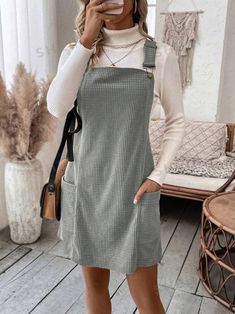 Women's & Men's Clothing, Shop Online Fashion | SHEIN Sleeveless Dresses Casual, Mini Robes, Cozy Chic, Pinafore Dress, Vestido Casual, Overall Dress, Pocket Dress, Strap Dress