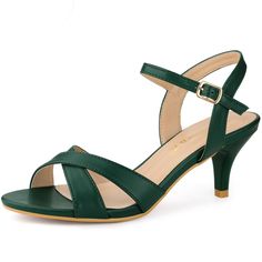 The delicate ankle strap enhances the simple charm of this chic sandal, which features a cross-toe strap and kitten heel. They are suitable for casual wear, shopping, dating, holy days, office, interviews, parties, leisure, Christmas, dating and evening parties, etc. Pair it with your jeans or dress, and embellish it with accessories, it will give you a more feminine touch. Please note that the color may vary slightly depending on the monitor settings. Heels Green, Fur Heels, Chic Sandals, Kitten Heel Sandals, Womens Chunky Heels, Womens Stilettos, Chunky High Heels, Chunky Heels Sandals, Open Toe Shoes