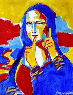 a painting of a woman holding her finger up