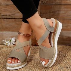 Lasaky - Woven Grass Platform Sandals with Thick Heels and Open Toes Gladiator Wedge Sandals, Gladiator Shoes, Womens Gladiator Sandals, Summer Wedges, High Heel Wedges, Fashion Heels, Platform Wedge Sandals, Sandals For Women, Womens Wedges