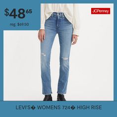 High rise. Slim fit. Straight leg. We took your favorite high rise and updated it with an ultra-modern straight leg. Part of our signature ‘lot 700' fits, our 724 high-rise straight jeans are designed to flatter, hold, and lift-all day, every day.Levis Style: 724Features: Fly Front, Ripped, Stretch FabricClosure Type: Button & ZipperPockets: 2 Front Slip Pockets, 2 Back Slip Pockets, 1 Front Coin PocketRise: High RiseFiber Content: 60% Cotton, 39% Polyester, 1% ElastaneFabric Description: Denim… Levis Style, High Rise Straight Jeans, Ultra Modern, Jeans Straight Leg, Jeans Straight, Straight Jeans, Straight Leg Jeans, Leg Jeans, Levi's