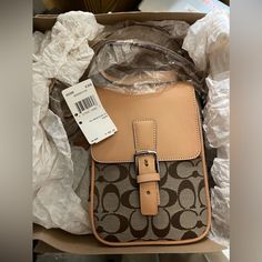 Original Coach Signature Bag Coach Signature Bag, New Coach Handbags, Coach Handbag, Coach Handbags, Tan Brown, Coach Bags, Crossbody Bags, Bag Lady, Brand New