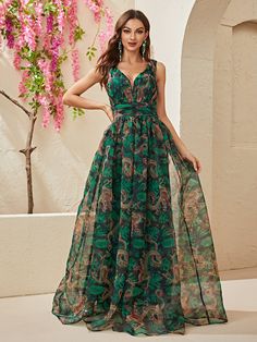 Yisikado Tropical & Chinese Dragon Print Maxi Dress-SS342 Affordable Formal Dresses, Blue Bodycon Dress, Plus Size Formal Dresses, Floral Cami, Pleated Maxi Dress, Pleated Maxi, Maxi Dress Green, Style Maxi Dress, Long Prom Dress