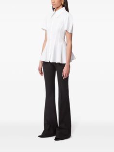 Nina Ricci Poplin Cotton Shirt - Farfetch Satin Trousers, Velvet Trousers, Belted Pants, Bell Bottom Pants, Flare Trousers, Van Cleef Arpels, Tailored Pants, Exclusive Fashion, Tailored Trousers