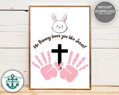 a cross and hand prints with the words no bunny loves you like jesus