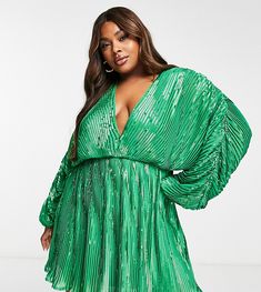 Dresses by ASOS Curve Most grammable Plunge neck Batwing sleeves Regular fit Blouson Sleeve, Mini Cami Dress, Mini Sundress, Green Mini Dress, Asos Curve, Modieuze Outfits, Mini Slip Dress, Long Sleeve Mini, Mini Shift Dress