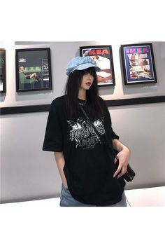 Сasual Egirl T-shirt - T-shirts Black Punk Style T-shirt For Spring, Black Punk T-shirt For Spring, Black Edgy T-shirt For Spring, Black T-shirt For Spring Concert, Black T-shirt For Concerts In Spring, Casual Black T-shirt For Concert, Egirl Black, Soft Girl Outfits, Harajuku Outfits