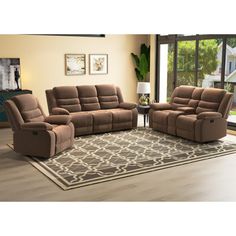 a living room with two recliners and a couch