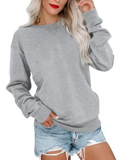 PRICES MAY VARY. Soft Fabric: Cotton and Polyester, soft, lightweight, comfy and have a little stretchy fabric Unique Design: The casual sweatshirts with a 'V' and crewneck, ribbed edge hemline. Cute sweatshirt pullovers for women; relaxed fit; solid color; a cozy look that's ready for fall and winter vibes Easy To Match: You can pair it with skinny jeans, jeans, leggings, coat, jackets, sneakers, boots, heels for a chic look in spring, autumn and winter Occasions: Supper nice to wear any day. P Gray Plain, Equestrian Chic, Pumpkin Sweatshirts, Dropped Shoulder Sweatshirt, Color Block Sweatshirt, Crewneck Design, Graphic Sweaters, Beige Sweater, Blazer Coat