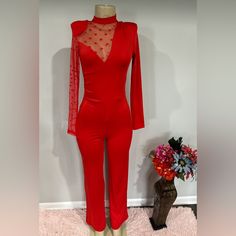 Jpsuit Size Small Women Red One Piece Outfit New In Package Elegant Red Overall Jumpsuit/romper, Red Stretch Jumpsuit For Party, Elegant Red Stretch Jumpsuits And Rompers, Elegant Red Long Sleeve Bodysuit, Elegant Red Long Sleeve Jumpsuit, Red Fitted Jumpsuits And Rompers For Party, Chic Red Bodysuit For Date Night, Elegant Red Jumpsuits And Rompers For Date Night, Red Overall Jumpsuit For Party