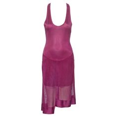 ▪ Archival Azzedine Alaia Cocktail Dress ▪ Spring-Summer 1986 ▪ Constructed from magenta acetate knit fabric ▪ Body conscious fit ▪ Semi-sheer knee-length skirt with irregular hemline ▪ Built-in mini skirt ▪ Open back ▪ Criss-cross shoulder straps ▪ Snap button closures ▪ Size: Medium ▪ Fabric: 100% Acetate ▪ Image 3: Peter Lindbergh, Lynne Koester, Duisburg, 1985 ▪ Made in Italy The photographs presented in this listing, with the exception of any reference or runway imagery, require proper cred 2000s Minimalism, Christian Dior Runway, Azzedine Alaia, Peter Lindbergh, Body Conscious, Cute Lazy Outfits, Lazy Outfits, Dress Spring, Spring Summer Dress