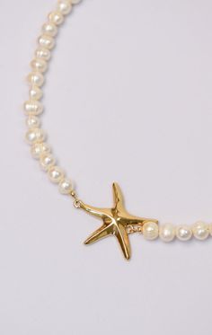 14k Gold-filled Freshwater Pearls 18k Gold-plated Starfish Length: 17.5" 100% Handmade With 100% JOY Gold Starfish Jewelry With Pearl Charm, Starfish Necklace, Free Giveaway, Starfish, Fresh Water, Freshwater Pearls, Gold Filled, Pear, Pearl Necklace