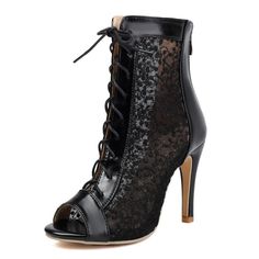 PRICES MAY VARY. ELEGANT DESIGN: These boots boast a sophisticated lace-up design, complemented by delicate and breathable lace fabric, making them a perfect choice for evening parties and night-time gatherings. PERFECT HEIGHT: With a heel height of 9.5cm /3.74 in, shaft heigh 13cm/5.12in,ankle circumference 24cm/9.45in , they provide an elegant lift without compromising comfort.These measurements are based on European size 36. OCCASION: suitable for evening parties and night gatherings or as a Wedding Boots For Bride, Boots For Bride, Mesh Boots, 90s Accessories, Grunge 90s, Summer Footwear, Lace Booties, 90s Hip Hop Fashion, Wedding Boots