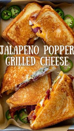 grilled cheese sandwiches with jalapeno peppers on the side in a pan