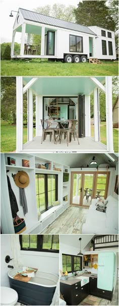 the inside of a tiny house with lots of windows