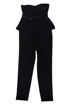 Current Boutique-Marchesa Notte - Black Strapless Jumpsuit Sz 6 Evening Stretch Strapless Jumpsuits And Rompers, Formal Stretch Strapless Jumpsuit, Elegant Stretch Strapless Jumpsuit, Elegant Strapless Stretch Jumpsuit For Night Out, Chic Strapless Stretch Jumpsuit For Evening, Black Strapless Jumpsuit, Jumpsuit Chic, Peplum Styling, Beaded Bodice