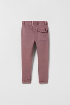 HIGH STRETCH PLEATED PANTS - Burgundy | ZARA United States Pink Cotton Bottoms With Patch Pockets, Pink Cotton Pants With Elastic Cuffs, Pants With Pockets And Adjustable Waist, Cotton Bottoms With Adjustable Waist, Adjustable Waist Cotton Bottoms, Cotton Bottoms With Side Pockets And Adjustable Waist, Cotton Sweatpants With Patch Pockets, Zara Cotton Tapered Leg Pants, Zara Tapered Leg Cotton Pants