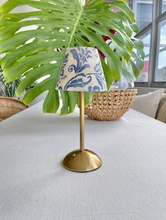 a large green plant sitting on top of a white table