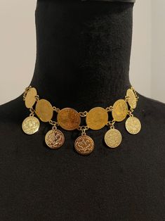 Lira Choker Necklace for Women Coin Jewelry - Etsy Elegant Coin Pendant Choker Necklace, Metal Coin Necklace, Elegant Clavicle Coin Necklace, Elegant Clavicle Chain Coin Necklace, Elegant Coin Necklace With Clavicle Chain, Elegant Gold Coin Choker Necklace, Gold Coin Pendant Necklace For Festival, Festival Gold Clavicle Chain Choker, Gold Clavicle Chain Choker For Festival