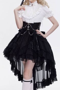 [$63.00]Gothic Black Boned Corset Train with Big Bow at Back Stylized Outfits, Goth Punk Outfits, Hardcore Outfits, Gooliope Jellington, Black Layered Skirt, Corset With Skirt, Devil Inspired, Skirt With Flowers, Rochelle Goyle