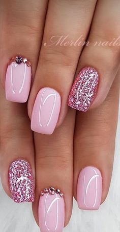 nail designs gel polish indigo Pink Gel Nails, Short Acrylic Nails Designs, Nail Designs Glitter, Dipped Nails, Chic Nails, Fancy Nails, Short Acrylic Nails