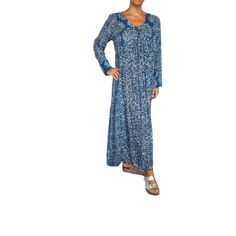 This Beautiful Women's Maxi Dress Is Perfect For Any Bohemian-Themed Occasion. The Dress Features A Stunning Patchwork Print In Blue And White, Which Adds A Touch Of Elegance To Your Wardrobe. The Long Sleeves And V-Neckline Make This Dress Suitable For Both Casual And Party/Cocktail Events. Crafted From High-Quality Cotton Material, This Dress Is Comfortable To Wear And Easy To Maintain. The Dress Length Is Long, Which Adds A Graceful Look To The Overall Design. The Straps And Belted Feature Ma Blue Relaxed Fit Maxi Dress For Daywear, Casual Blue Maxi Dress With Relaxed Fit, Casual Blue Relaxed Fit Maxi Dress, Blue Printed Dress With Relaxed Fit, Casual Indigo Maxi Dress For Vacation, Patchwork Print, Boho Maxi, Boho Maxi Dress, Maxi Dress Blue