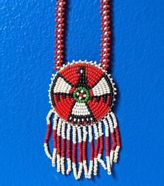 Thunderbird Medallion Seed Bead Necklace - Native American, South Western - 15" | eBay Native American Beaded Hair Ties, Medallion Beaded Necklace As Gift, White Beaded Round Pendant Necklaces, White Round Pendant Necklace For Festival, Beaded Necklace Designs, Pow Wow, Seed Bead Necklace, Indian Style, Bead Necklace