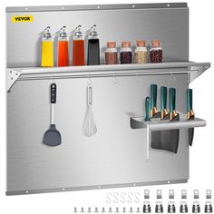 a stainless steel refrigerator with spices and condiments