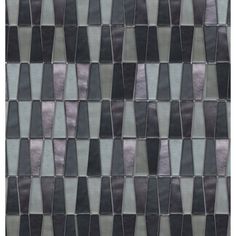 a black and grey mosaic tile with silver strips on the bottom, in an irregular pattern