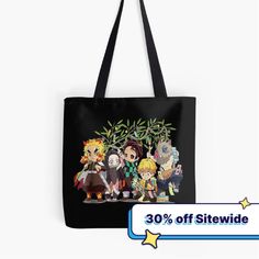 Soft polyester canvas shopping bag with edge-to-edge print on both sides. Fully lined for extra strength. Three sizes to choose from. Demons Slayers Cools Casual Bags With Character Print For Daily Use, Black Rectangular Bag With Anime Print, Black Rectangular Bags With Character Print, Casual Black Bag With Character Print, Casual Black Bags With Character Print, Black Rectangular Canvas Bag With Graphic Print, Canvas Shopping Bag, Medium Bags, Print Tote