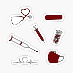 Doctor Nurse Sticker Pack - Red Sticker for S Cute Medical Stickers, Medical Stickers Aesthetic, Sticker Design Ideas, Nursing Design, Yearbook Template, Medical Theme