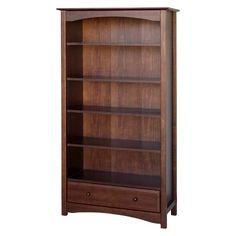 a wooden bookcase with two drawers