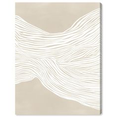 an abstract beige and white painting with wavy lines on the wall, in front of a neutral background