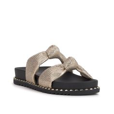 Jessica Simpson-Caralyna Sandal Get that glitzy look with the Jessica Simpson Caralyna sandal. The slide sandal comes topped with sparkly rhinestone accents for fascination. Dual knots on the straps bring an inviting look, while a platform rubber sole keeps you supported. Footbed Sandals, Platform Slides, Journee Collection, Platform Heels, Jessica Simpson, Slide Sandals, Platform Sandals, Women's Shoes Sandals, Open Toe