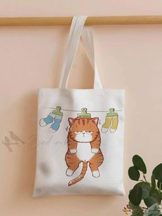 Bird in Bag - Simple Elegant Cat Pattern Shoulder Tote Bag with Large Capacity Cute Cat Design Shoulder Bag For Daily Use, Beige Rectangular Bag With Cat Design, Casual Rectangular Bags With Cat Design, Casual School Bags With Cat Print, Casual School Bag With Cat Print, Casual Travel Bag With Cat Design, Beige Cat Design Bag For Everyday Use, White Bag With Cat Design For Shopping, Casual Tote Bag With Cat Design