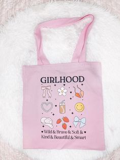 Cute spacious pink tote bag for everyday use. Coquette Tote Bag, Art Booth, Aesthetic Bag, Stylish School Bags, Gift Aesthetic, Pink Tote Bag, Aesthetic Bags, Girly Bags, Trendy Tote Bags