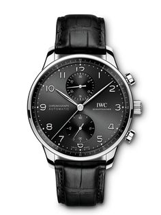 The harmoniously designed chronograph with its peripheral precision scale and recessed totalizers has been the most coveted member of the Portugieser family since 1998. Iwc Schaffhausen, Gentlemans Club, Iwc Watches, Mens Chronograph, Skeleton Watches, Citizen Watch, Omega Seamaster, Patek Philippe, Steel Watch