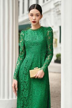 Lumina Straight Stone Silk Lace Floor Length Ao Dai - MEAN BLVD Dress Brokat, Types Of Lace, Valentino Red, Mean Blvd, Silk Lace, Grand Entrance, Floor Length Dresses, Asian Style, Red Valentino