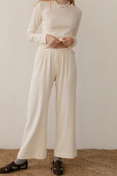 The Pointelle Simple Crop Pant Spring Stripes, Kick Flares, Sweater Making, Infant Tees, Cropped Pants, Clothes For Sale, Casual Pants, Sweater Dress, Elastic Waist