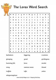 the lorax word search worksheet