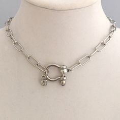 Carabiner Chain Necklace-Choker Necklace-Clasp Chain Necklace-Silver Cable Necklace-Silver Shackle Necklace-Shackle Jewelry-Padlock Charm Silver Metal Necklace With Carabiner Clasp, Silver Necklace With Carabiner Clasp In Metal, Sterling Silver Choker With Lobster Clasp, Silver Toggle Choker Necklace With Lobster Clasp, Silver Chunky Chain Toggle Necklace Choker, Silver Chunky Chain Toggle Choker, Silver Toggle Choker With Chunky Chain, Silver Toggle Necklace With Chunky Chain, Silver Link Chain Necklace With Carabiner Clasp