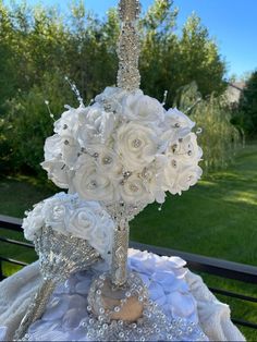 a wedding bouquet made out of white flowers