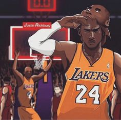 an animated image of a basketball player holding his head in one hand and looking up at the sky